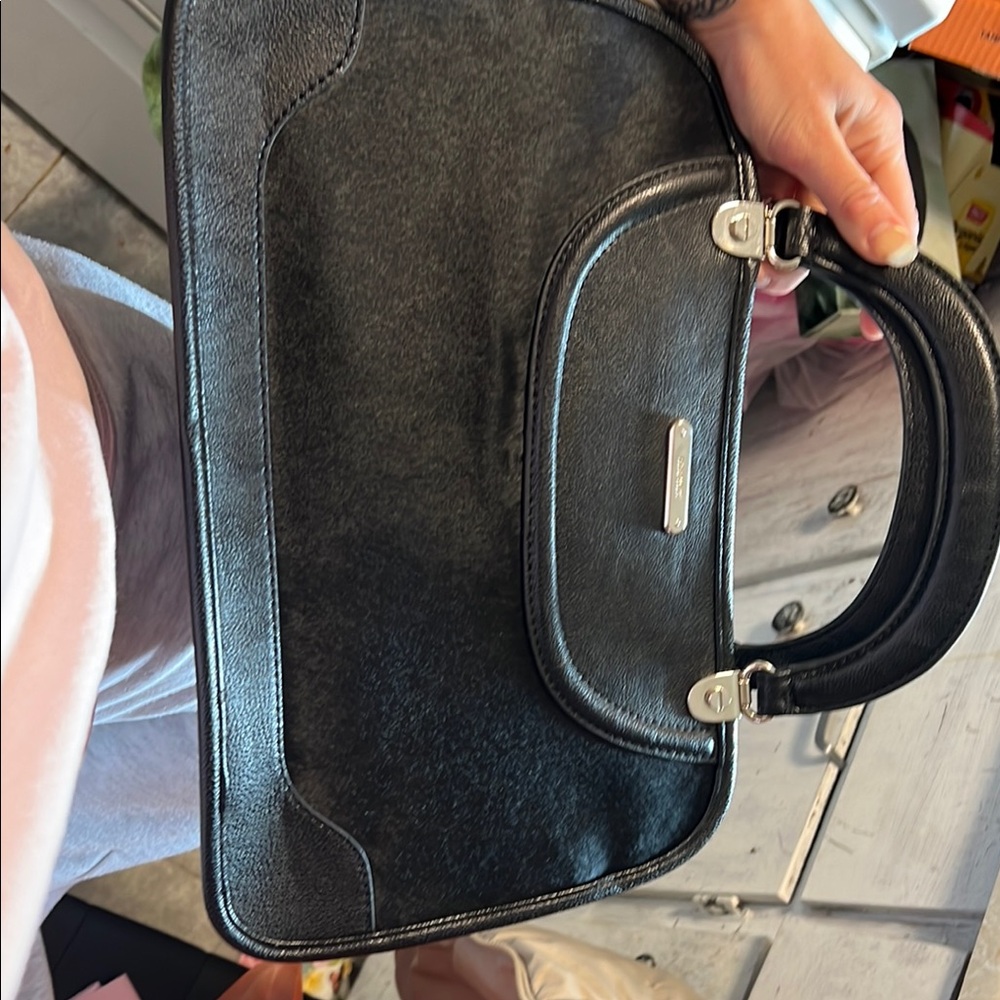 Black NINE WEST Leather Handbag real dyed cow fur